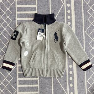 Ralph Lauren Gray Zip Sweater with Navy Details